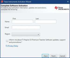 TI-Inspire software register step 2